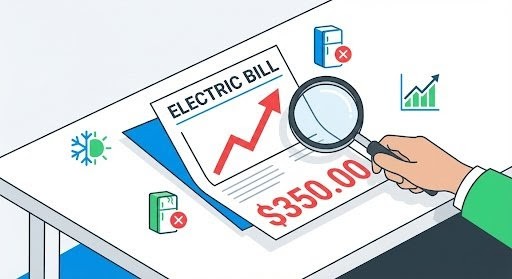 Homeowner looking at utility statement wondering why electric bill increased