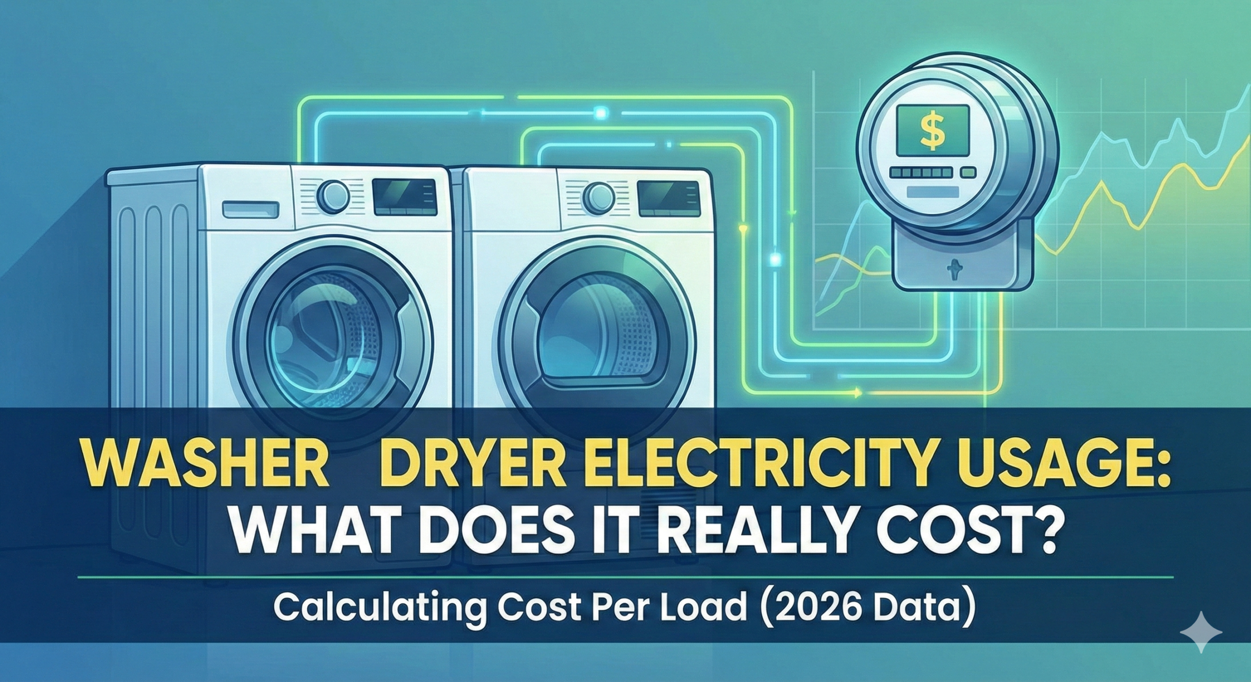 Illustration showing the electricity cost and energy usage of a washing machine and dryer connected to a smart meter
